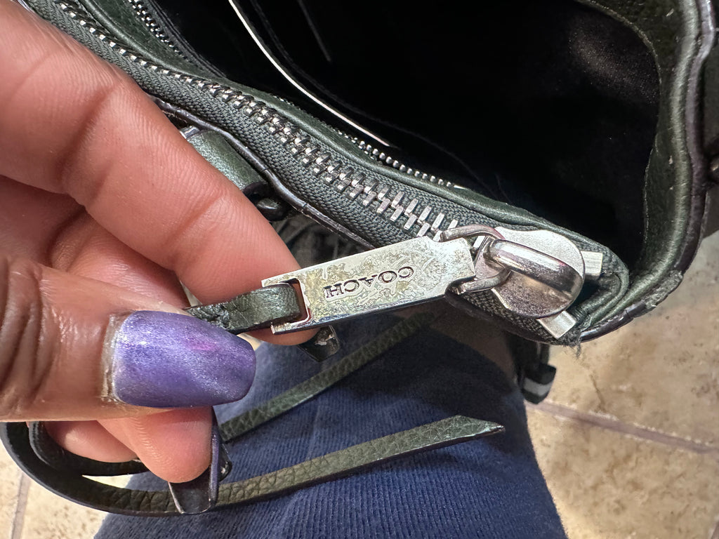 Green used Coach leather bag($55)
