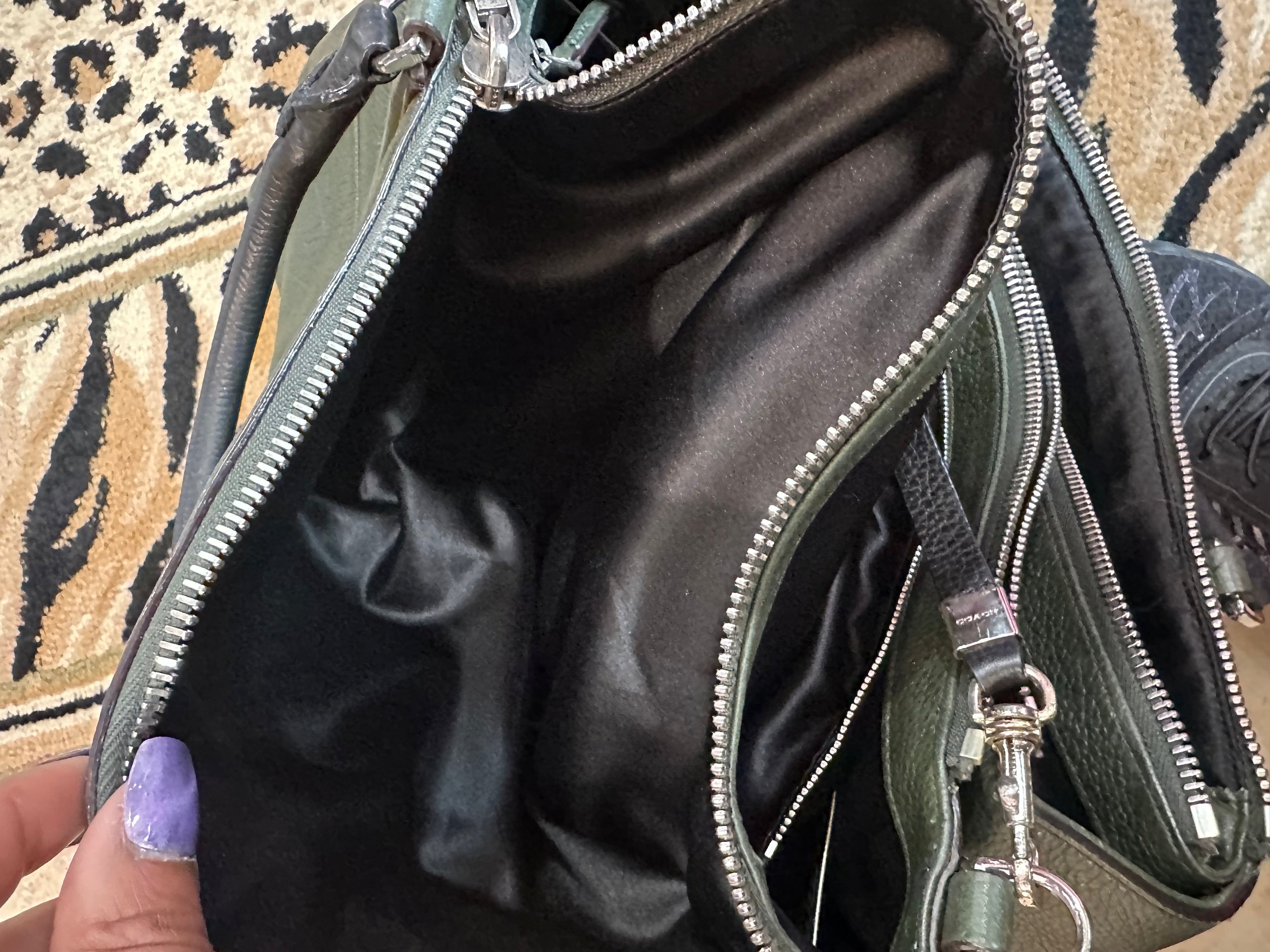 Green used Coach leather bag($55)
