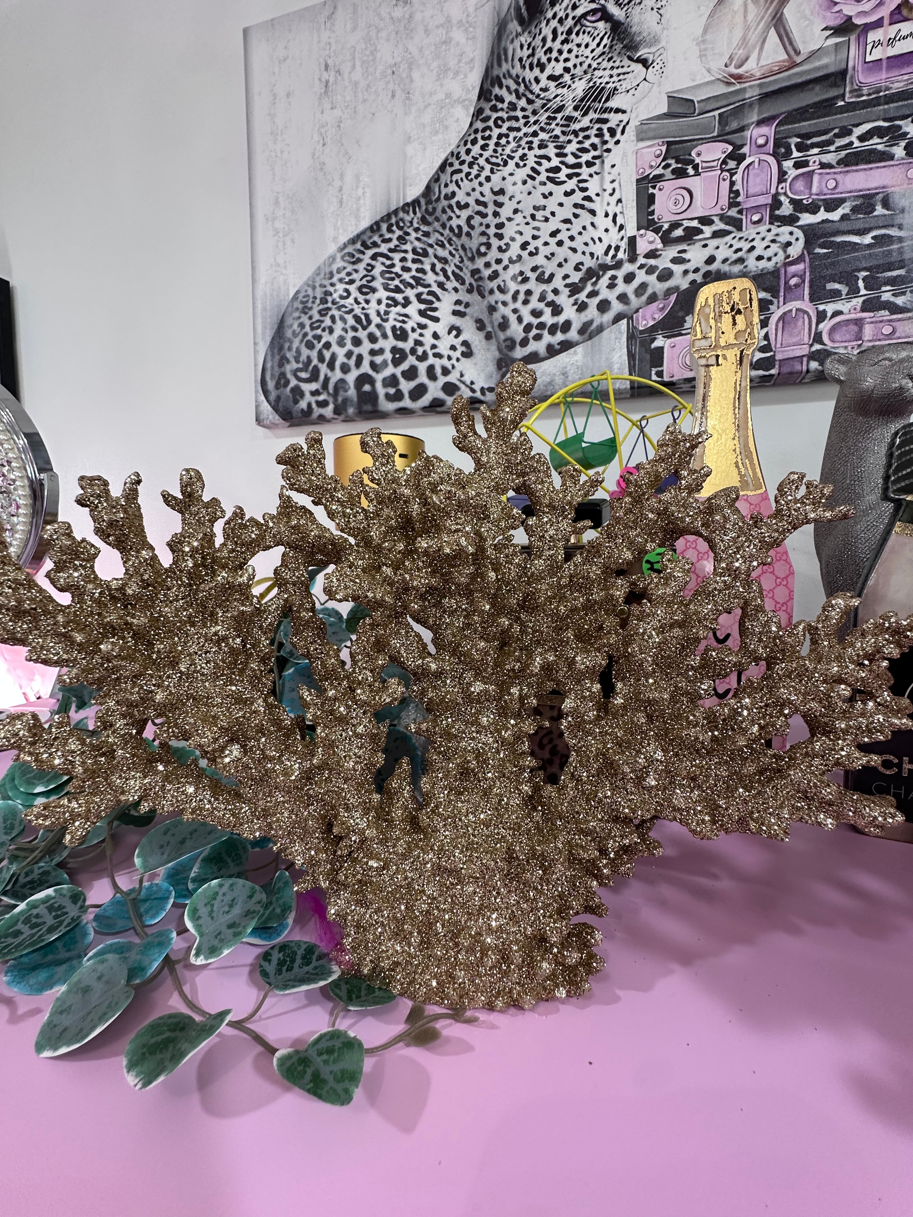 Decorative coral reef with gold glitter (only two left)
