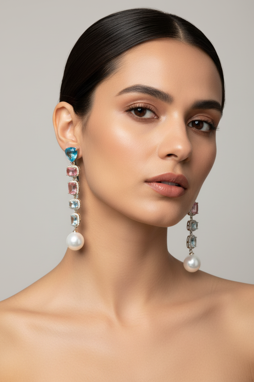 Blue Pink and pearls (models show earrings much larger) they are  smaller