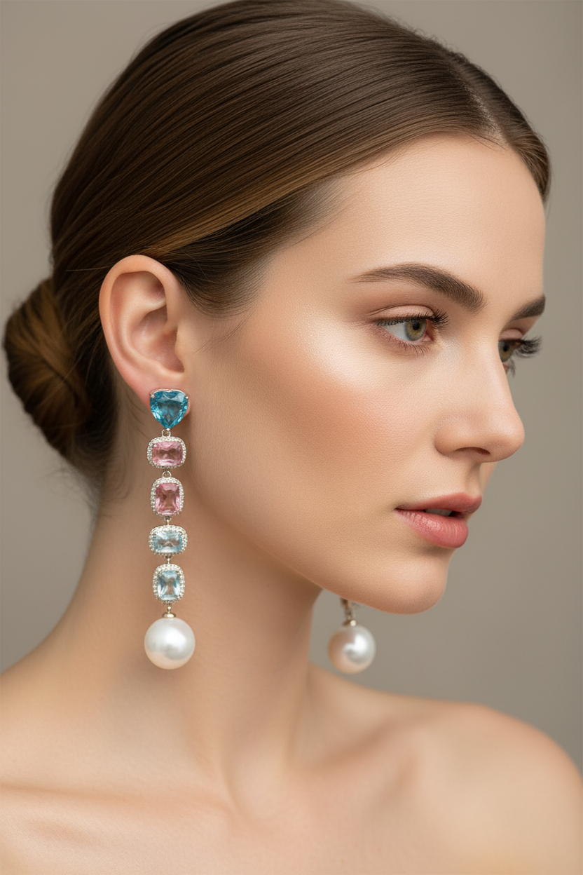 Blue Pink and pearls (models show earrings much larger) they are  smaller