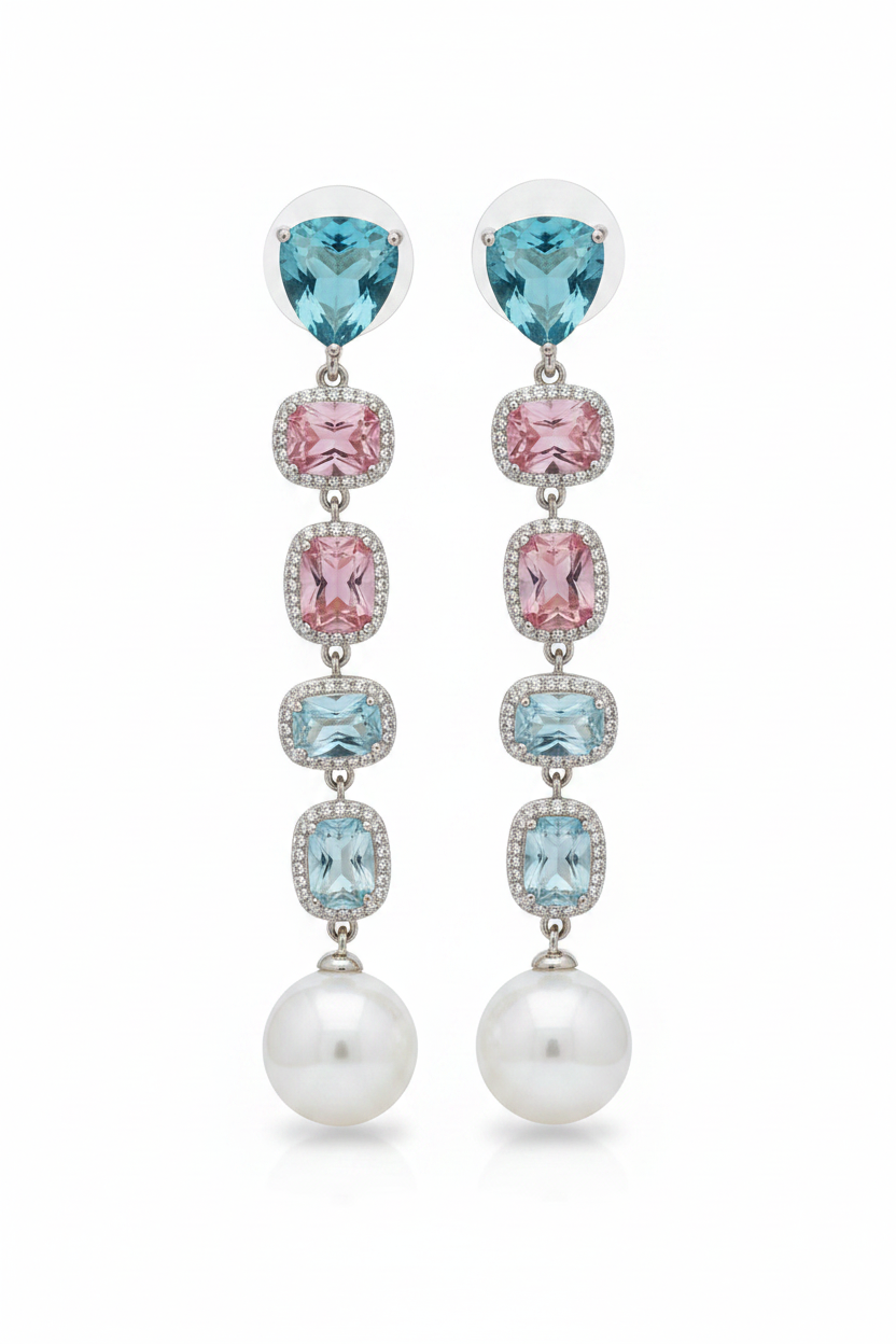 Blue Pink and pearls (models show earrings much larger) they are  smaller