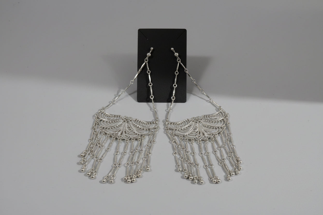 Long Silver Dangling Earrings