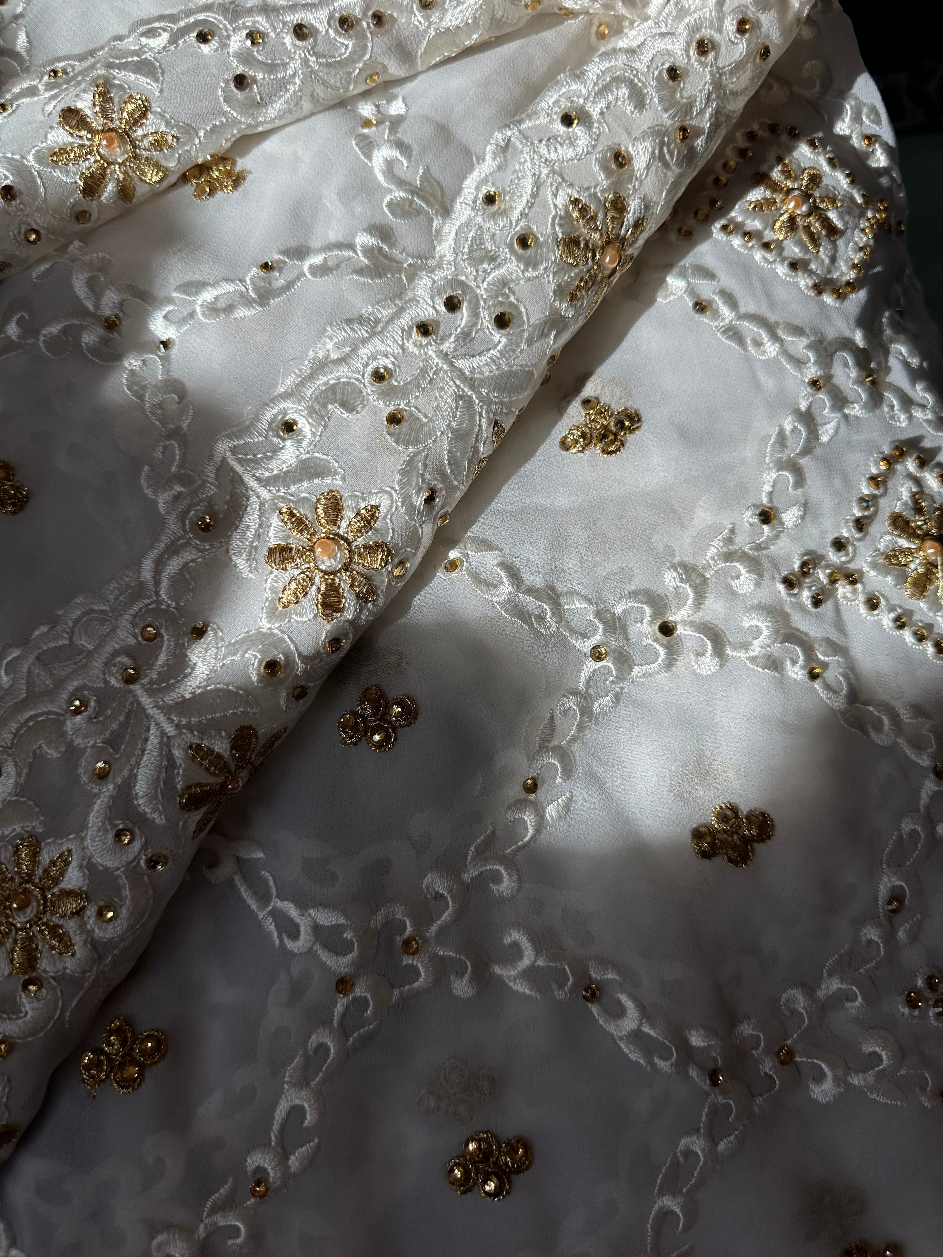 White & Gold Dubai Scarf - Handmade