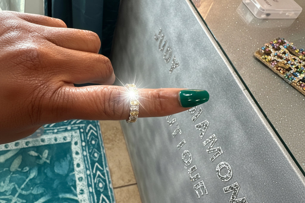 Yellow & White Diamond Stone Ring - Size 9