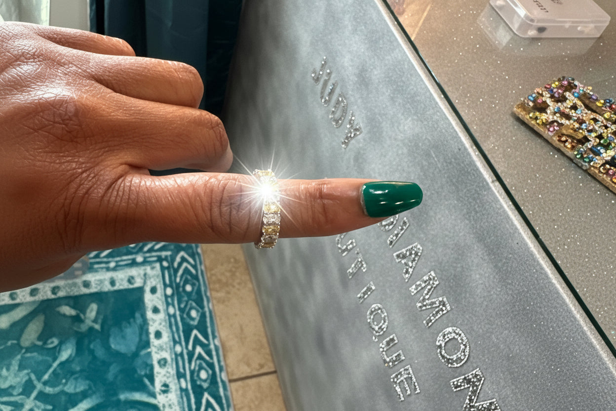 Yellow & White Diamond Stone Ring - Size 9