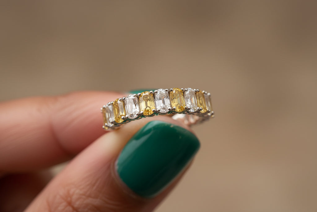 Yellow & White Diamond Stone Ring - Size 9