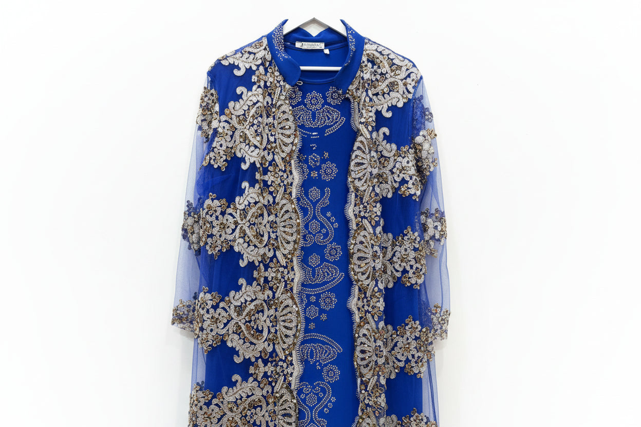 Elegant Blue Laced Coat with Royal Blue Dress size 16/18