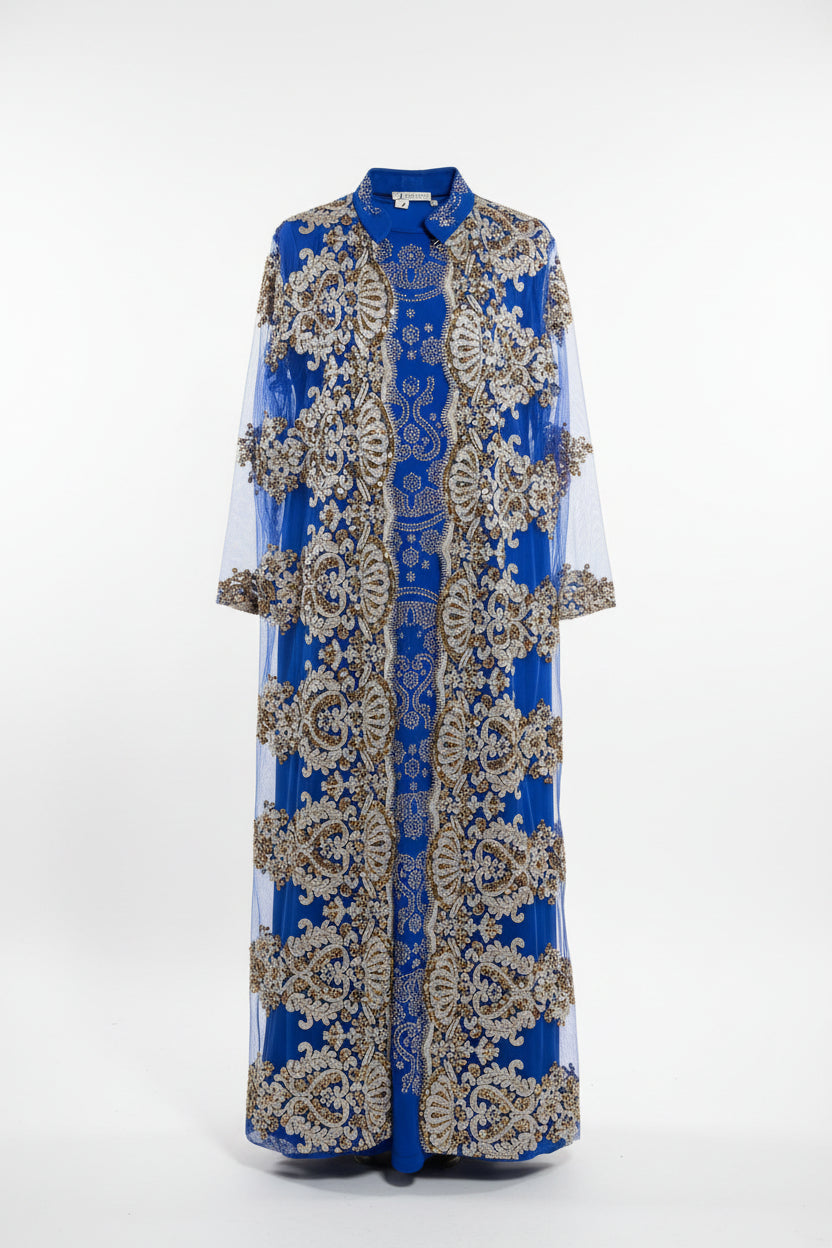 Elegant Blue Laced Coat with Royal Blue Dress size 16/18