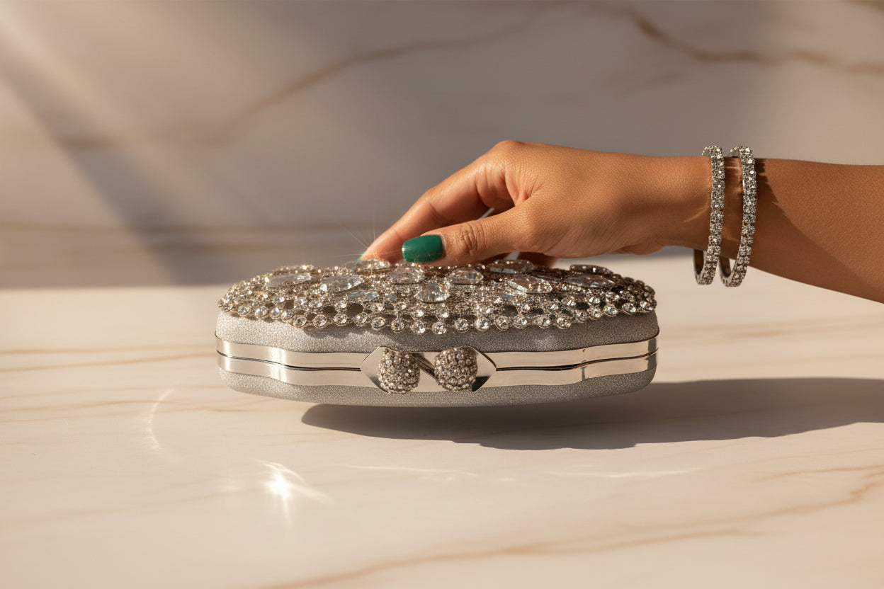 Silver Clutch with Diamonds