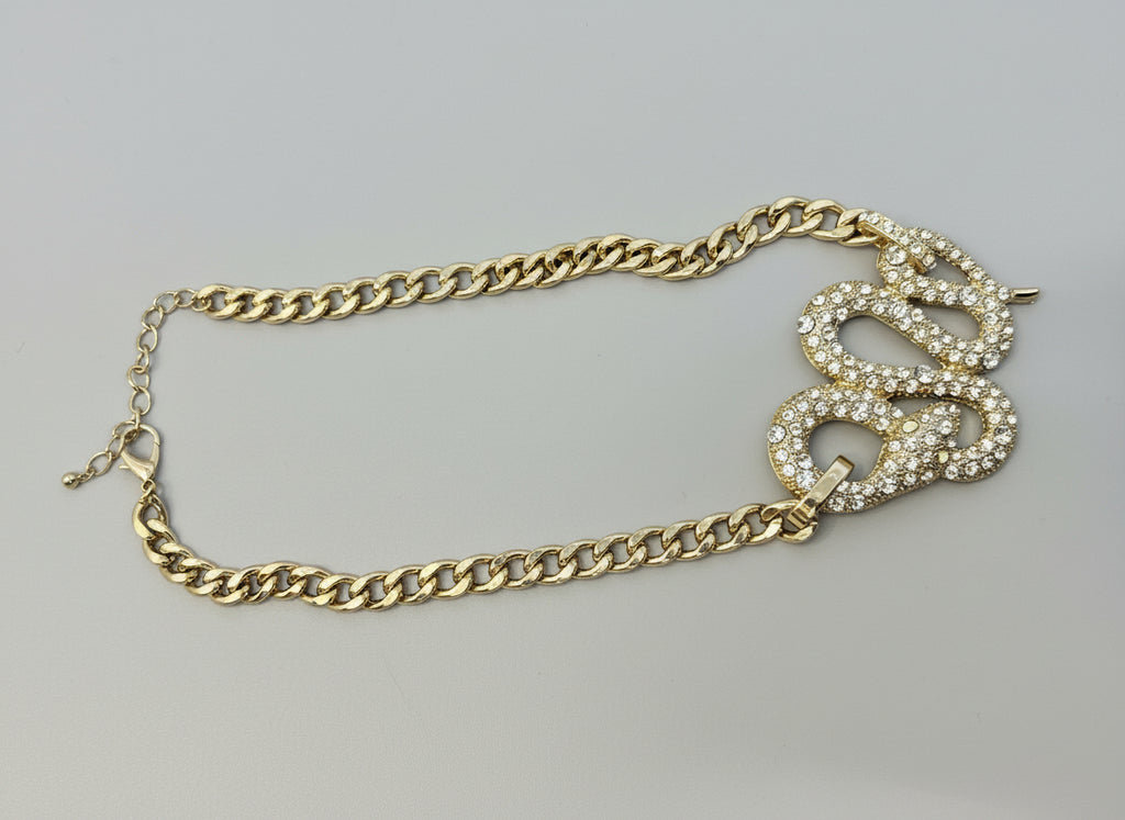 Gold Diamond Snake Necklace - Statement Chain