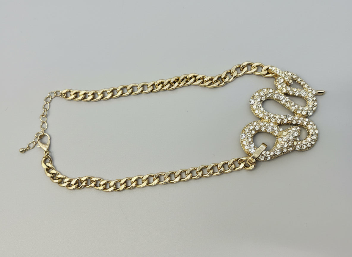 Gold Diamond Snake Necklace - Statement Chain