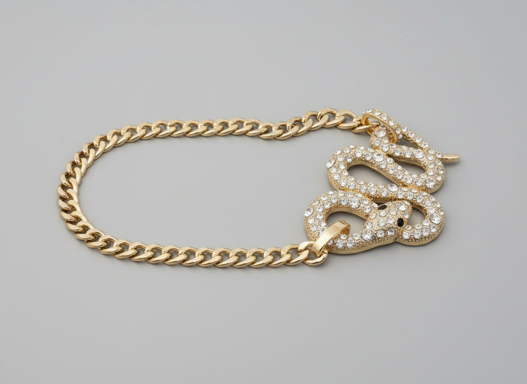 Gold Diamond Snake Necklace - Statement Chain