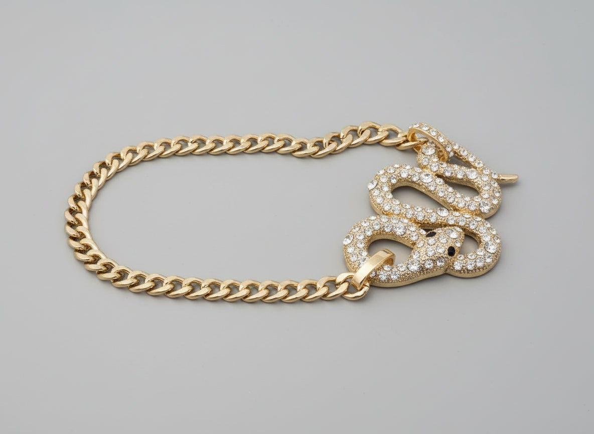 Gold Diamond Snake Necklace - Statement Chain