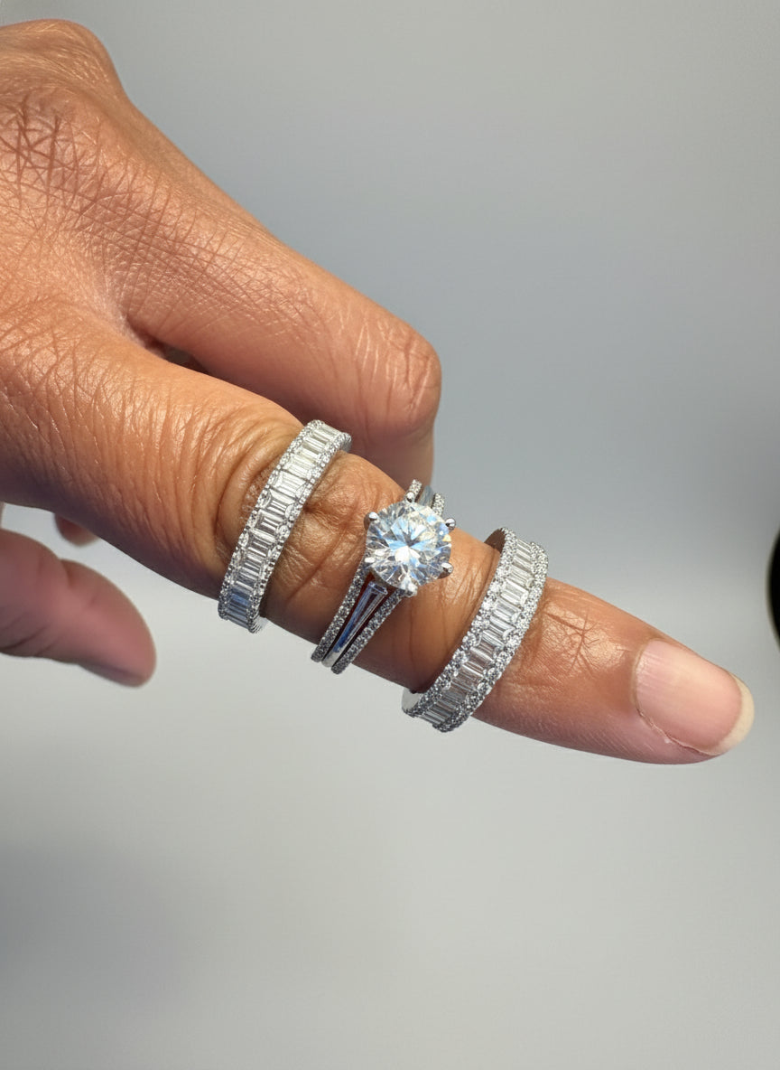 Silver Cubic Zirconia Ring Set - Size 9 (Set of 3)
