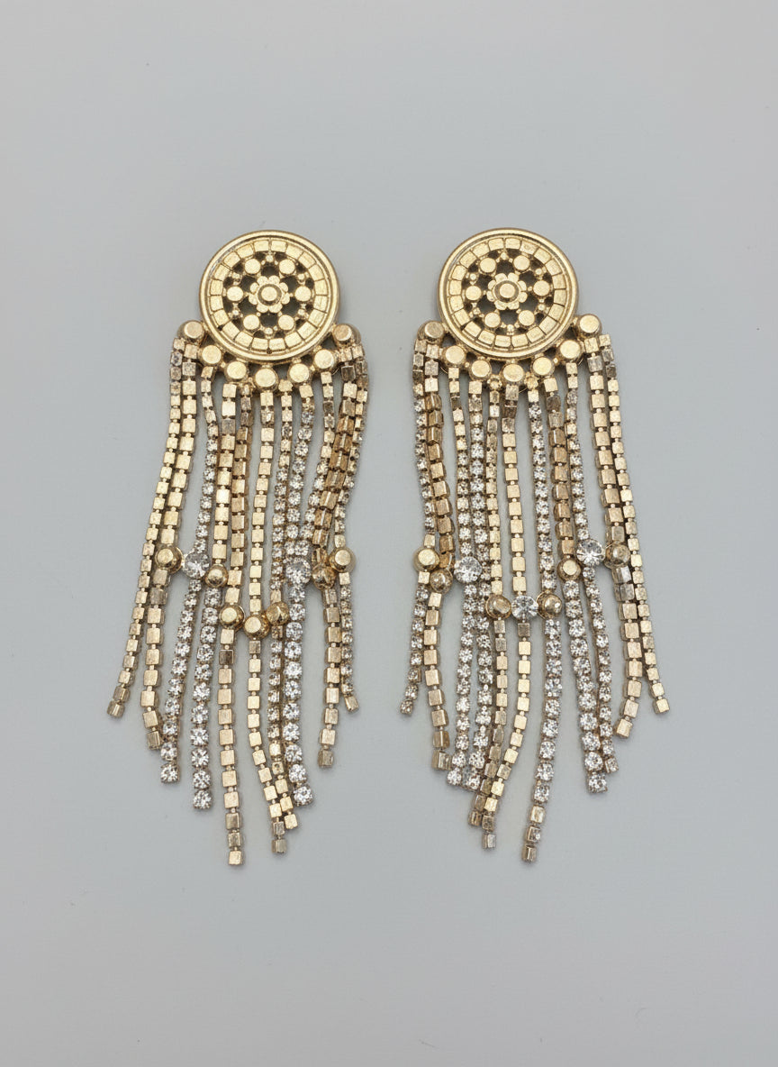 Gold Diamond Statement Earrings - Long Dangle