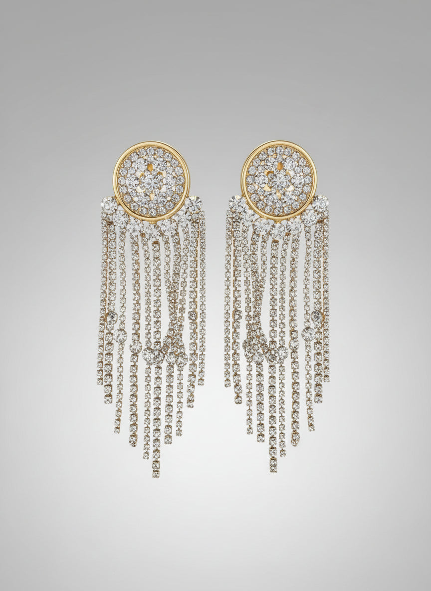 Gold Diamond Statement Earrings - Long Dangle