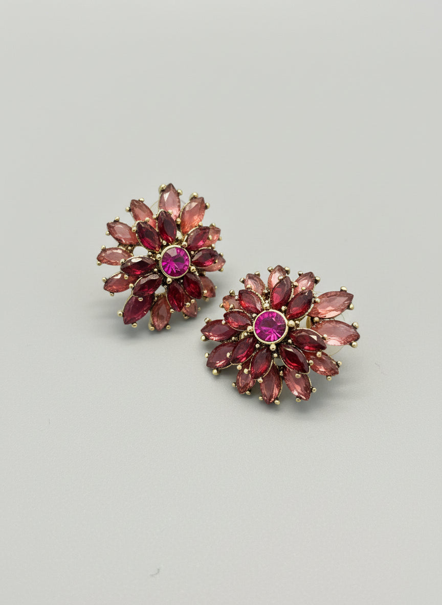Vintage Pink Burgundy Peach Earrings - Pierced