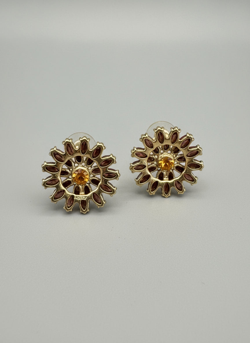 Vintage Pink Burgundy Peach Earrings - Pierced
