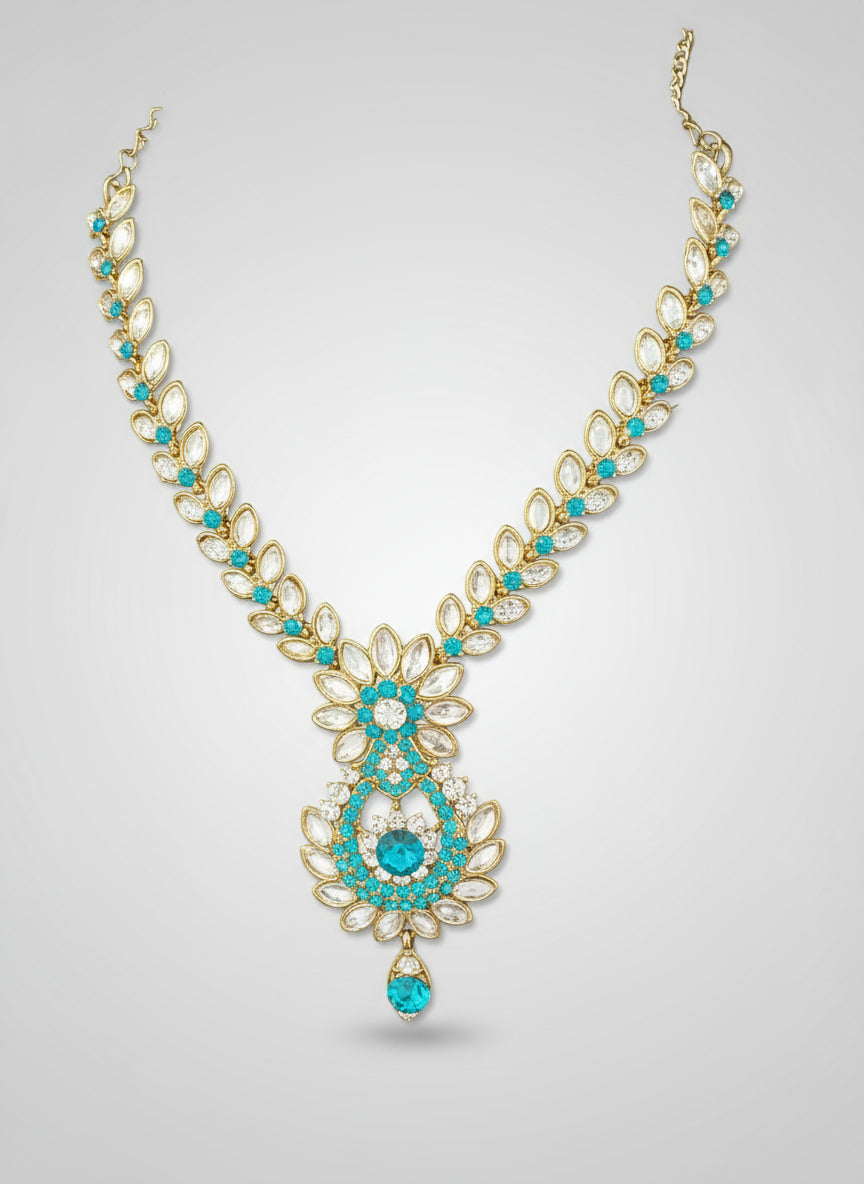 Teal Indian Necklace 4-Piece Set with Tikka