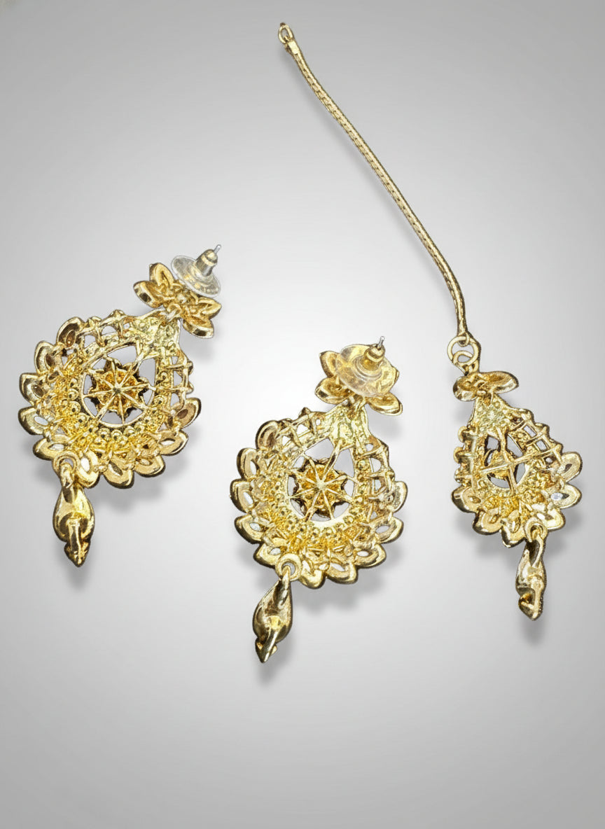Teal Indian Necklace 4-Piece Set with Tikka