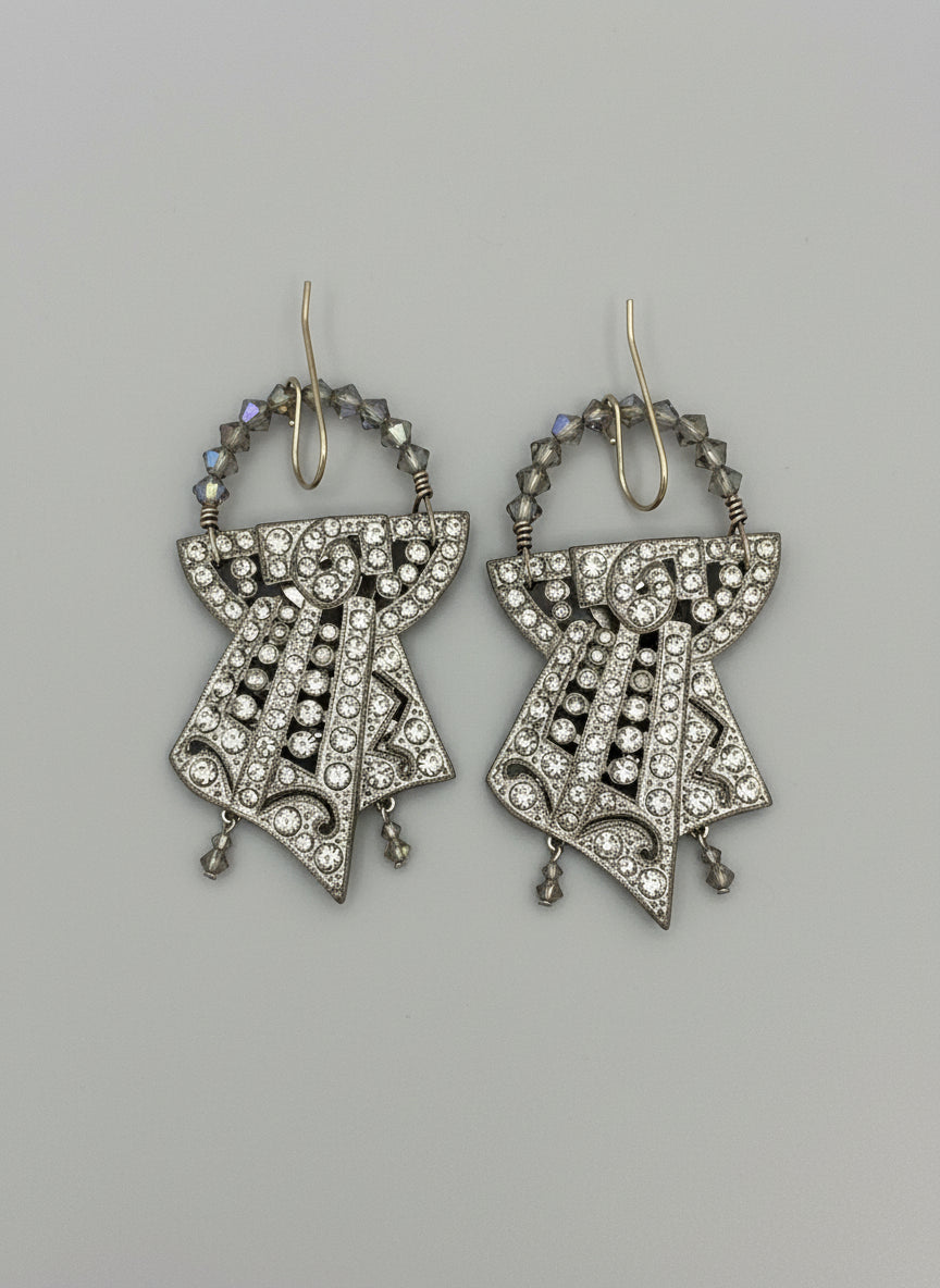 Vintage Upcycled Silver Diamond Earrings - Repurposed Shoe Decor