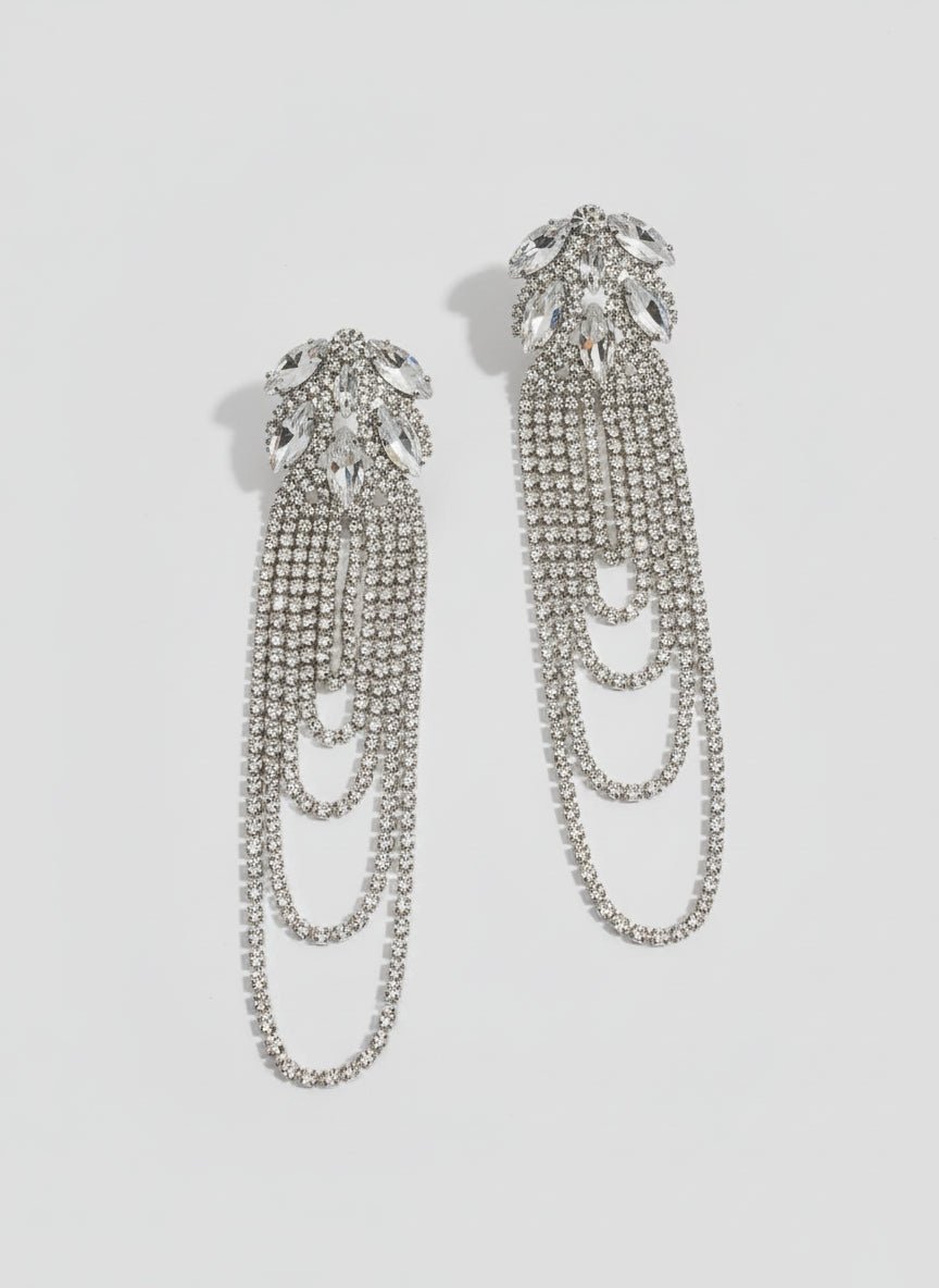Silver Statement Earrings - Long Dangle