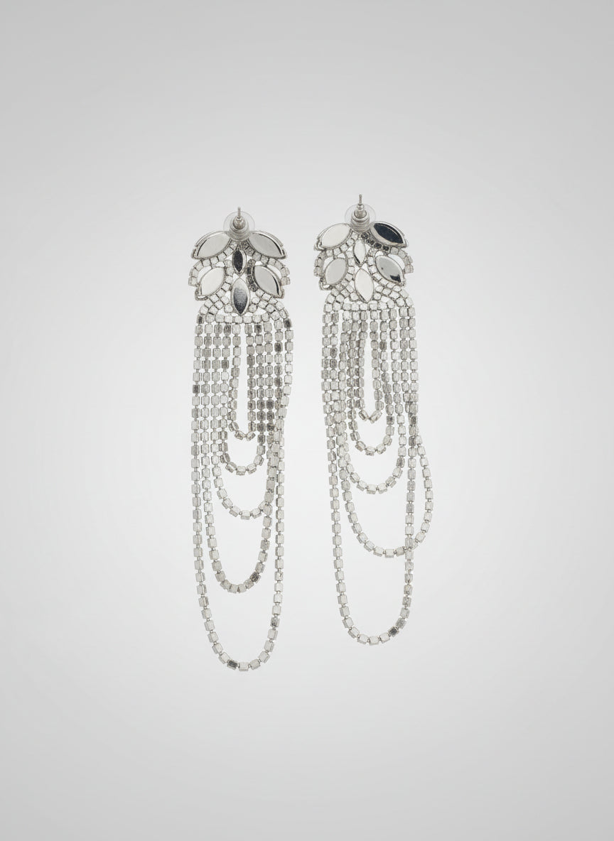 Silver Statement Earrings - Long Dangle