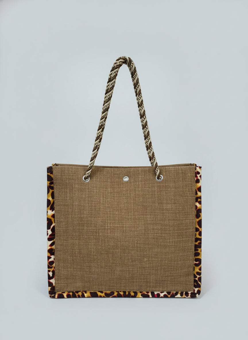 Nigerian Style Tote Bag - Beige & Brown