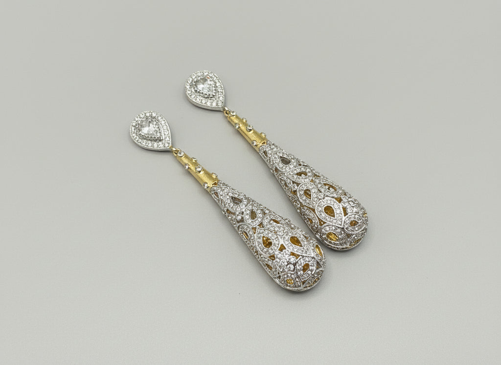 Indian Style Gold Diamond Studded Dangle Earrings