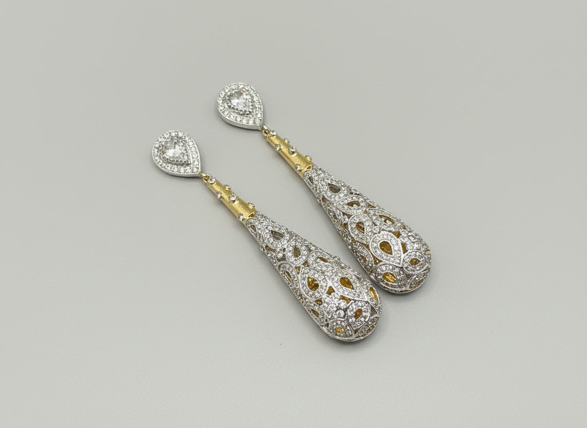 Indian Style Gold Diamond Studded Dangle Earrings