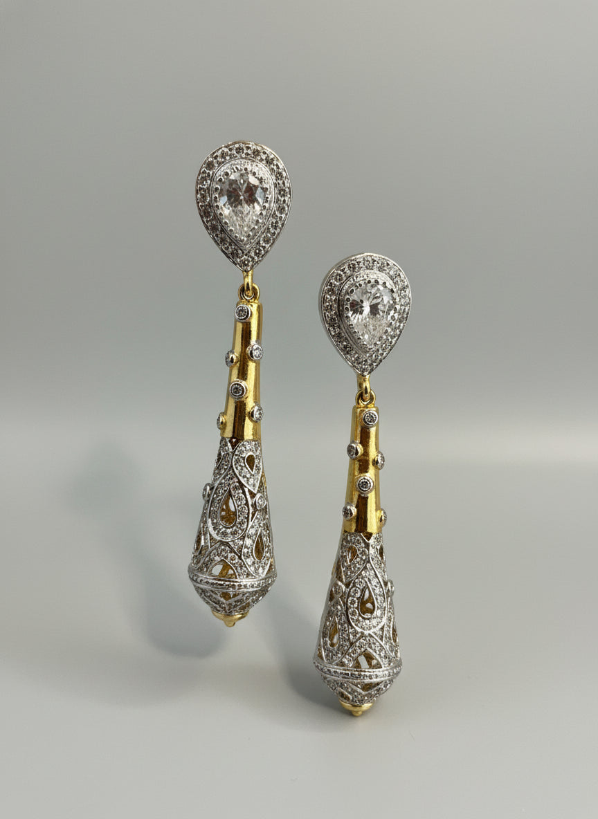 Indian Style Gold Diamond Studded Dangle Earrings