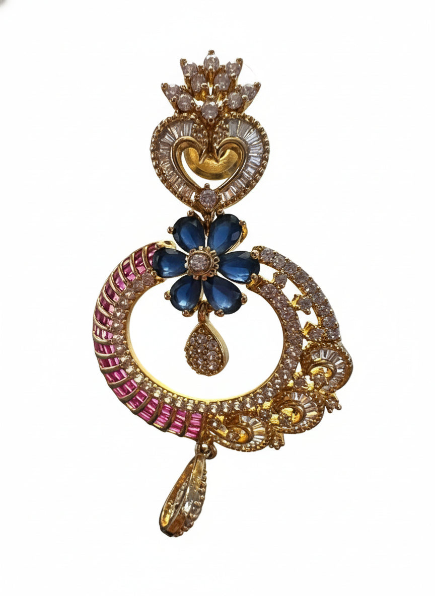 Indian-Style Blue Magenta Diamond Pierced Earrings