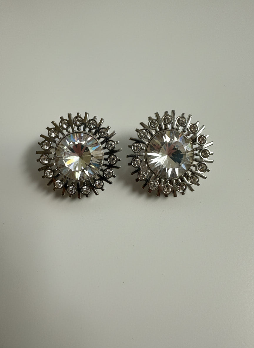 Vintage-Style Silver Diamond Clip-On Earrings