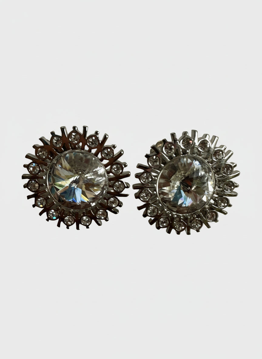 Vintage-Style Silver Diamond Clip-On Earrings