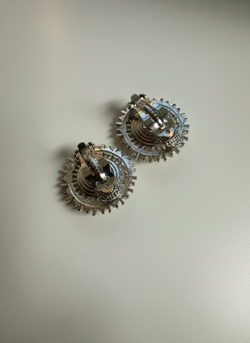 Vintage-Style Silver Diamond Clip-On Earrings