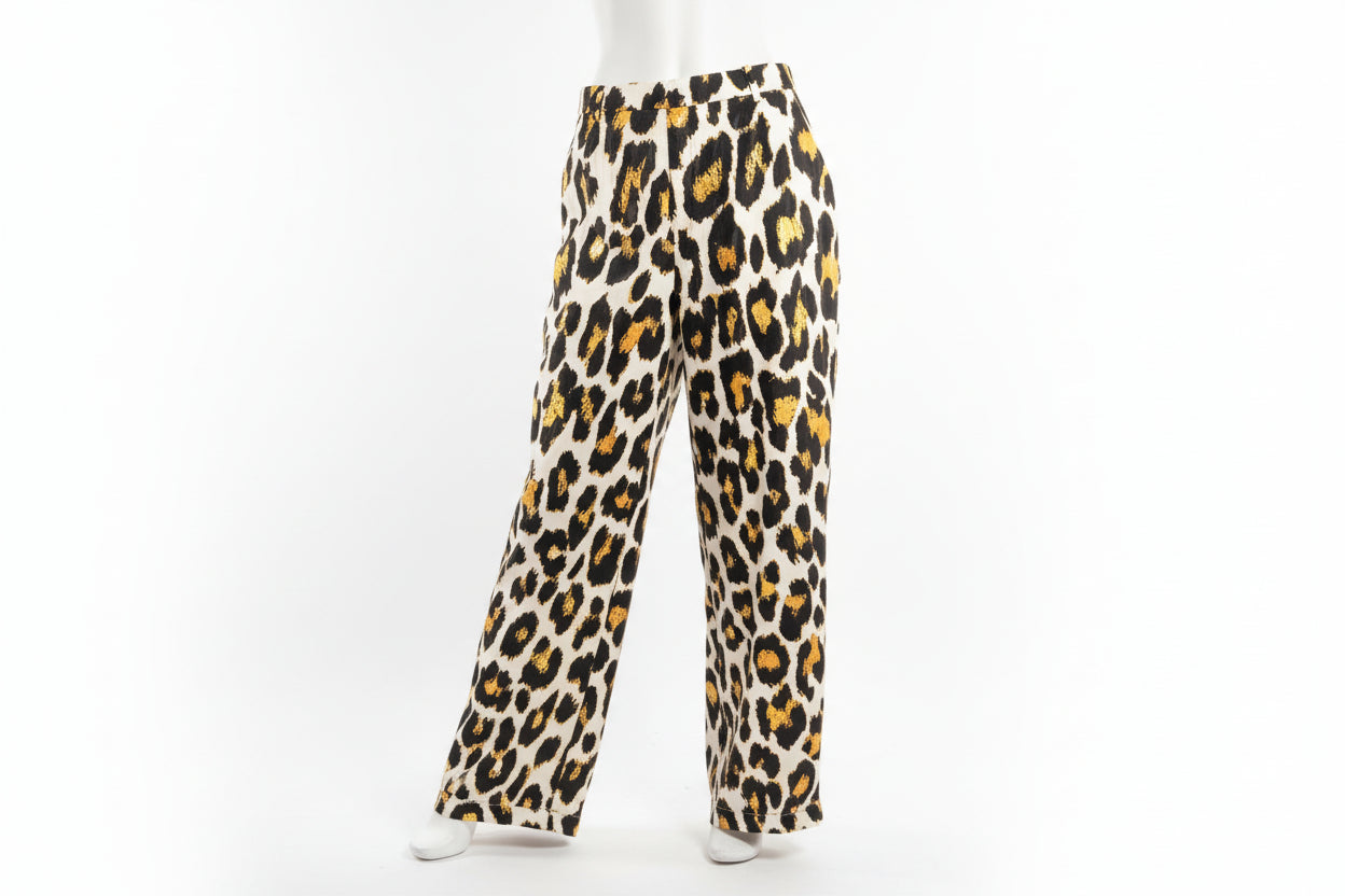 Leopard Print Pants with Elastic Legs - Size Large
